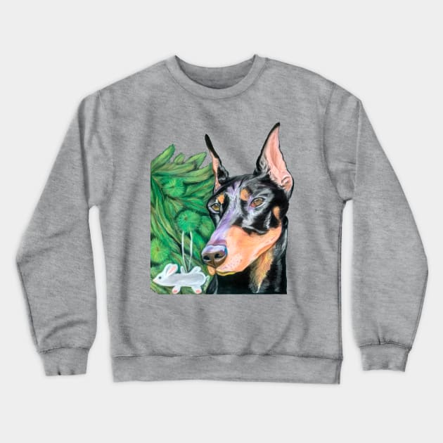 Doberman is Preparing for the Holidays Crewneck Sweatshirt by mariasibireva